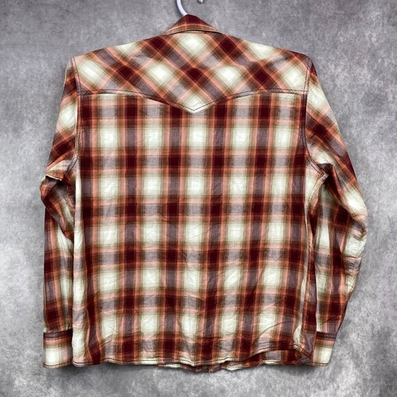 Wrangler Retro Premium Western Pearl Snap Shirt Mens XL Maroon Plaid Rustic Gorp - Picture 2 of 11